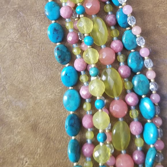 STATEMENT JOSE & MARIA BARRERA CRYSTAL TURQUOISE PINK 8 MULTI STRAND NECKLACE - Picture 8 of 8